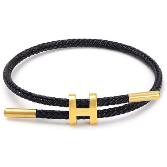 Bracelet Hermès cordon tressé noir, vue produit