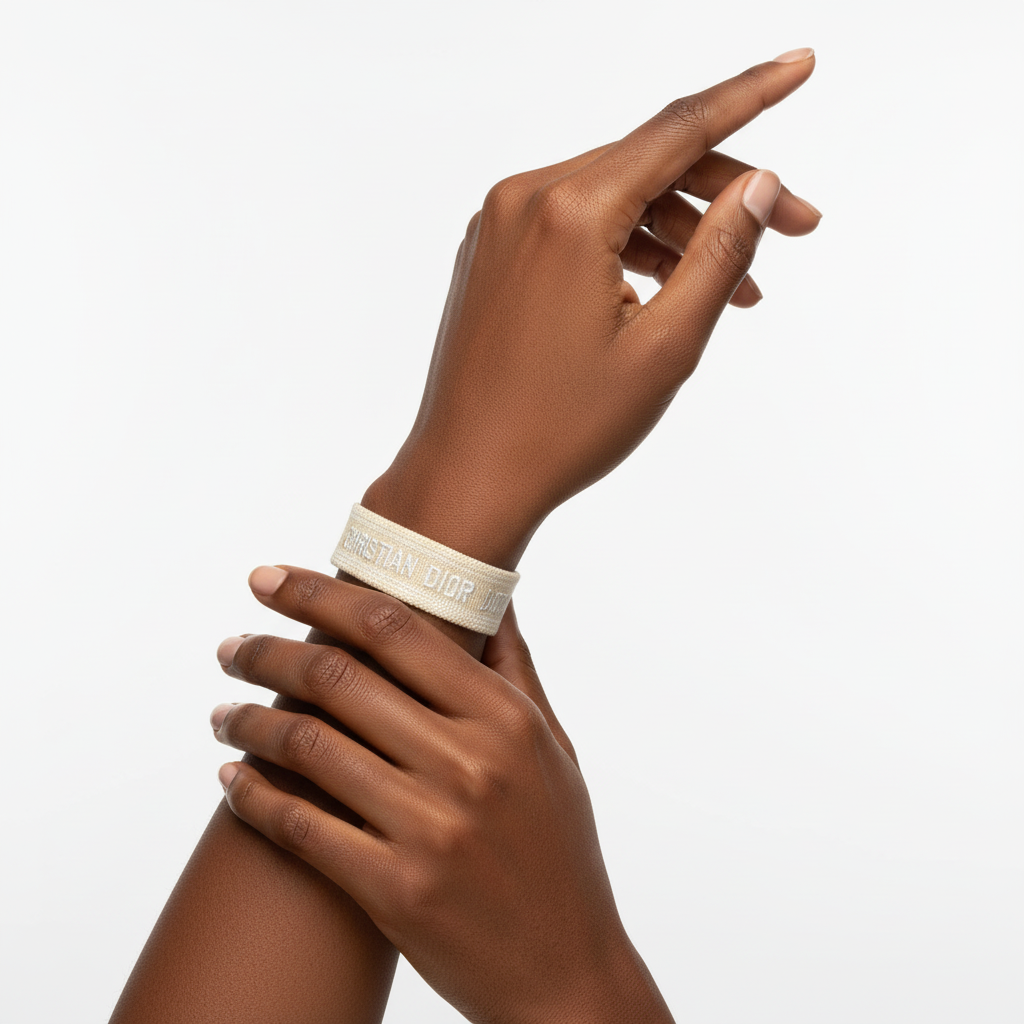 Bracelet brodé Dior, vue détaillée portée