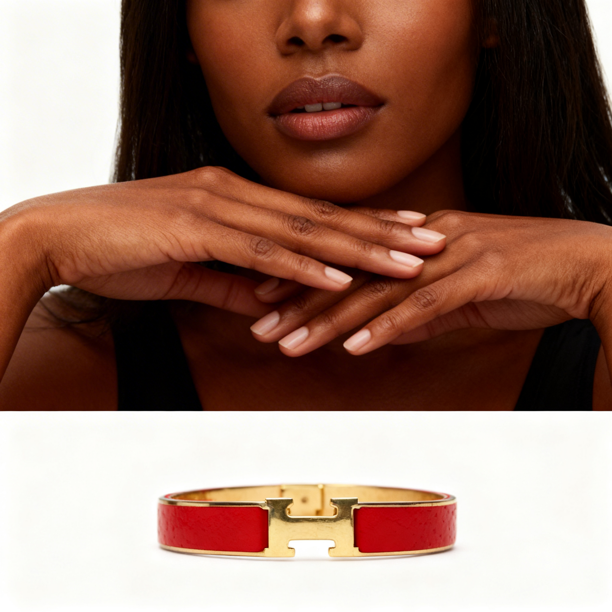 Bracelet Hermès clic H rouge, vue alternative portée