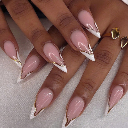 Faux Ongles Press-On French Modèle Tyna - Design Élégant Réutilisable