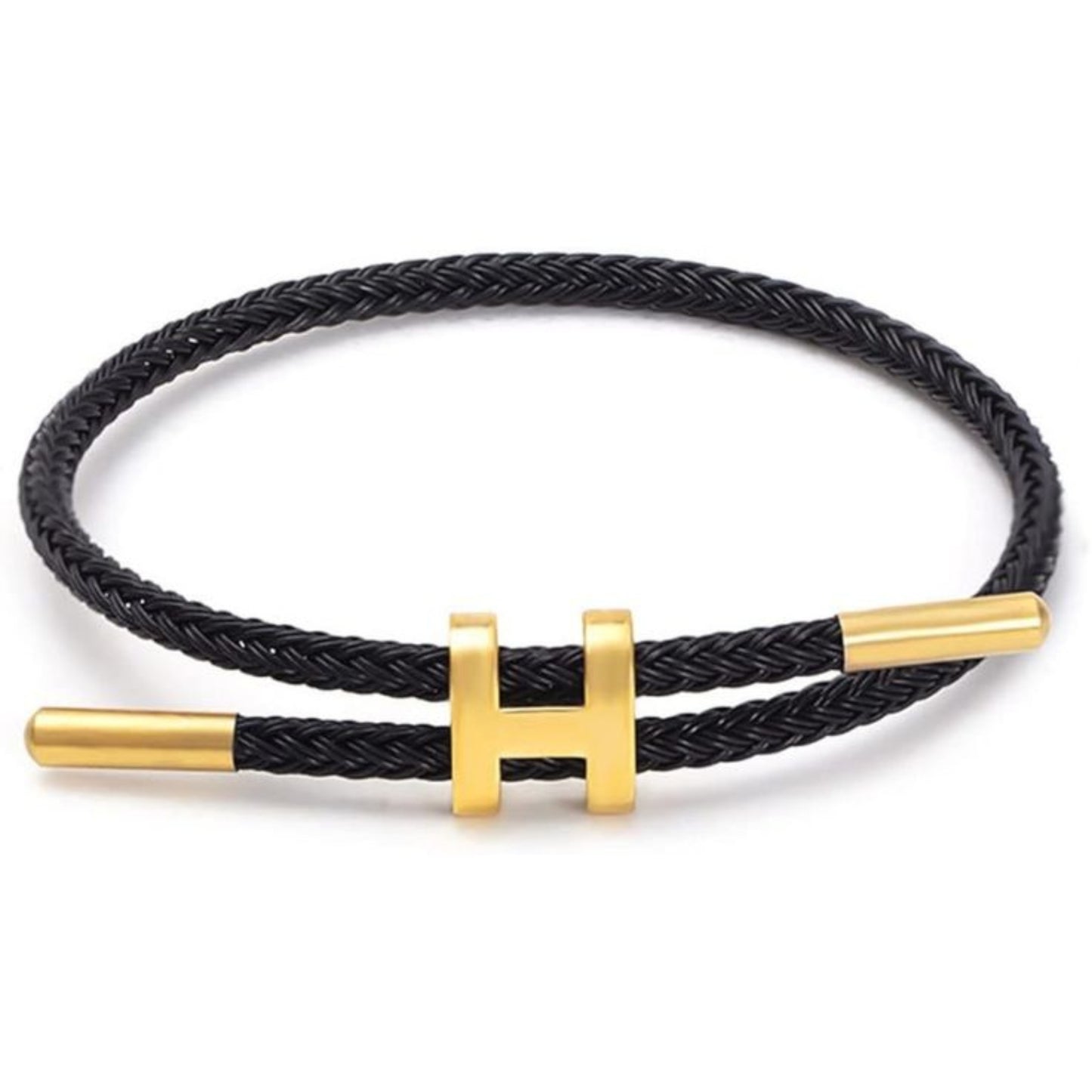 Bracelet Hermès cordon tressé noir, vue produit